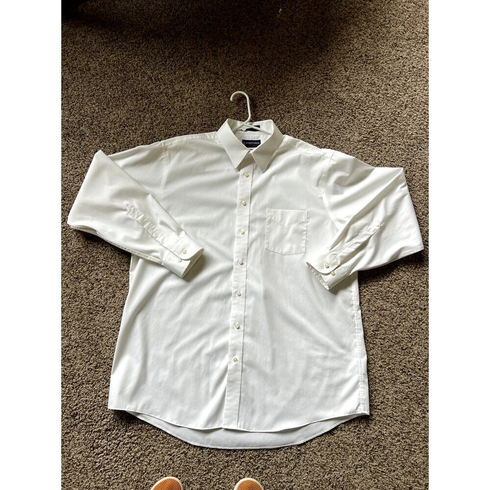 Stafford Performance White Dress Shirt, Classic Fit, 17 1/2 36-37